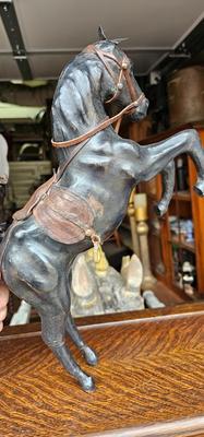 Two Leather Wrapped 12" Horses Statues Figurines Equestrian Art Decor