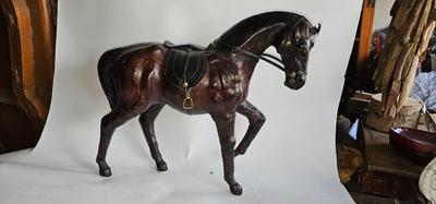 Two Leather Wrapped 12" Horses Statues Figurines Equestrian Art Decor