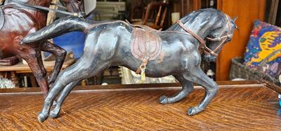 Two Leather Wrapped 12" Horses Statues Figurines Equestrian Art Decor