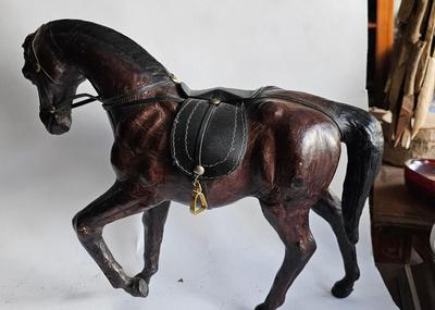 Two Leather Wrapped 12" Horses Statues Figurines Equestrian Art Decor
