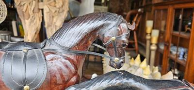 Two Leather Wrapped 12" Horses Statues Figurines Equestrian Art Decor