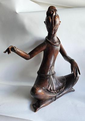 Large Traditional Thai Wood Figure Statue Musician Dancer 15"