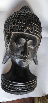 Serenity in Wood: Carved Buddha Head, hangs flat on wall