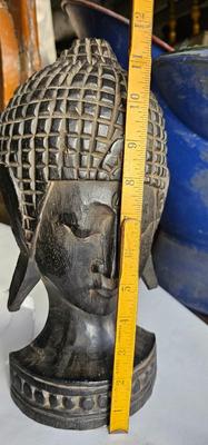 Serenity in Wood: Carved Buddha Head, hangs flat on wall