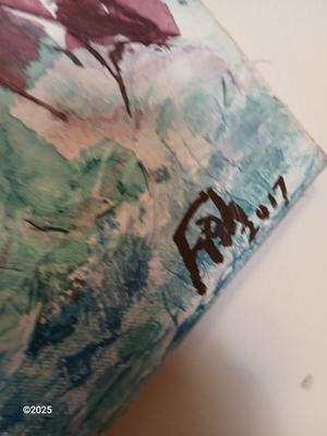 Large abstract textured oil painting on canvas with wood frame comes with a large clock