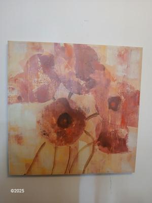 Large canvas with wood frame painting of Poppy flowers