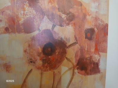 Large canvas with wood frame painting of Poppy flowers