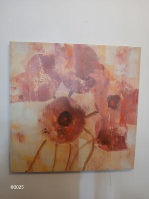 Large canvas with wood frame painting of Poppy flowers