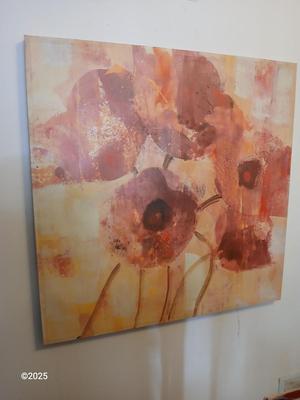 Large canvas with wood frame painting of Poppy flowers