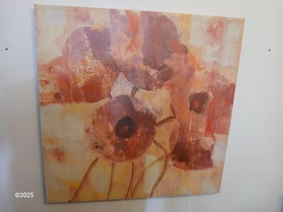 Large canvas with wood frame painting of Poppy flowers