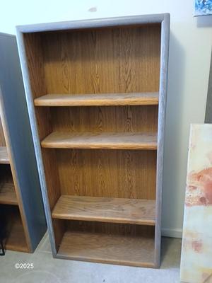 Wooden bookshelf - Oak - "whitewashed" grey with adjustable shelves (2 of 3)