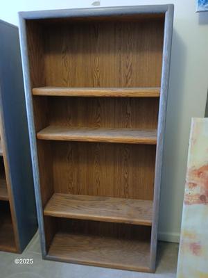Wooden bookshelf - Oak - "whitewashed" grey with adjustable shelves (2 of 3)