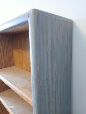 Wooden bookshelf - Oak - "whitewashed" grey with adjustable shelves (2 of 3)