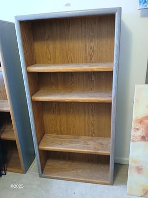 Wooden bookshelf - Oak - "whitewashed" grey with adjustable shelves (2 of 3)