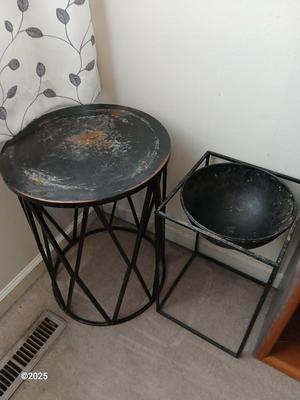 Two light metal plant stands