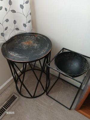 Two light metal plant stands