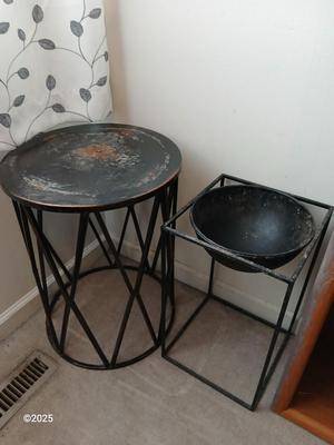 Two light metal plant stands