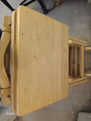 Four wooden T.V. Trays with storage rack