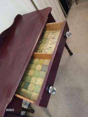Tall Vintage stencil vanity / desk with desk lamp - two drawers