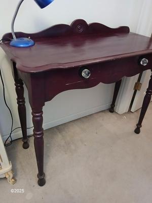 Tall Vintage stencil vanity / desk with desk lamp - two drawers