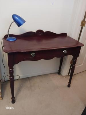 Tall Vintage stencil vanity / desk with desk lamp - two drawers
