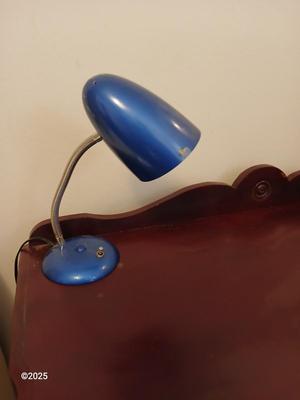 Tall Vintage stencil vanity / desk with desk lamp - two drawers