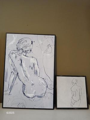 Two framed figure drawing / paintings