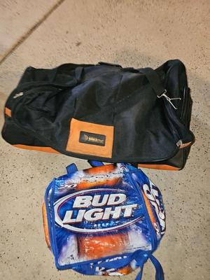 World tour rolling duffle bag with bud light cooler bag
