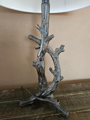 Faux branch lamp with shade and a nice large tin wall clock