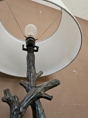 Faux branch lamp with shade and a nice large tin wall clock