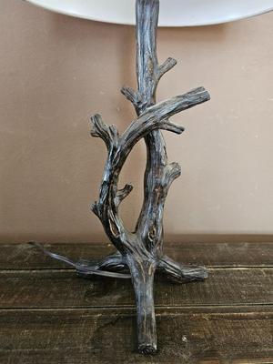 Faux branch lamp with shade and a nice large tin wall clock