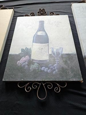 Three-piece wine wall art with decorative metal decor