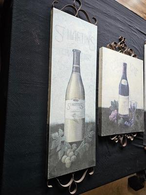 Three-piece wine wall art with decorative metal decor