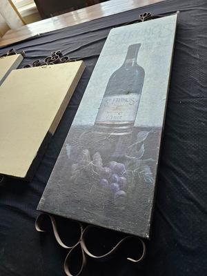 Three-piece wine wall art with decorative metal decor