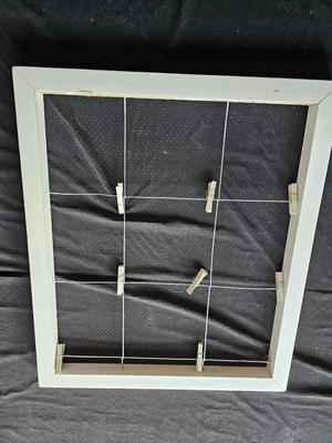 Wall clock with two metal frame picture hanging displays / wall art