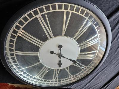 Wall clock with two metal frame picture hanging displays / wall art