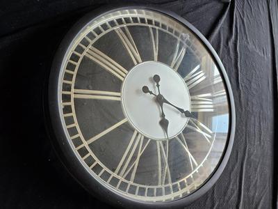Wall clock with two metal frame picture hanging displays / wall art