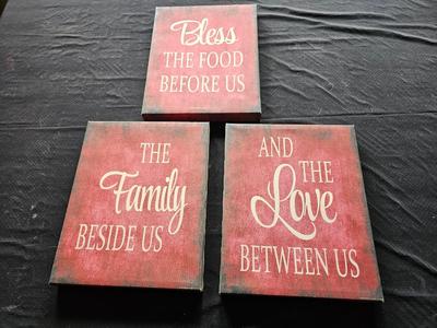 Three canvas wood frames wall art
