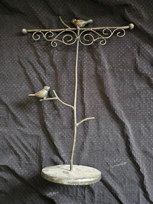 Two metal Jewelry stands with bird accentted decor