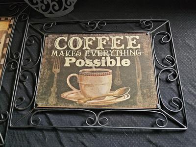 Coffee themed wall art - metal decorative wall hangings for coffee bar