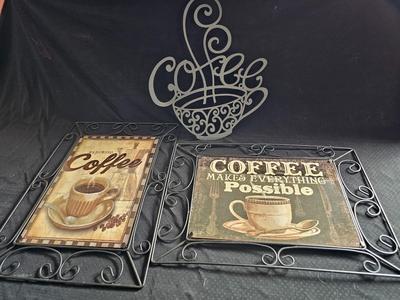 Coffee themed wall art - metal decorative wall hangings for coffee bar