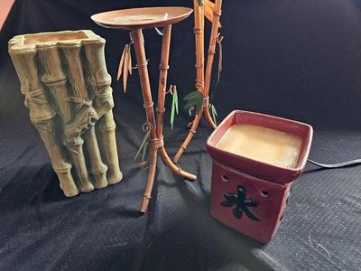 Bamboo vase, candle holders, and a scensy burner