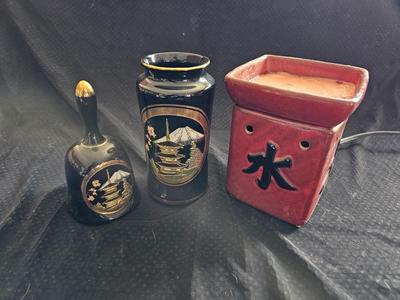 Chokin vase and bell - metal engraved from Japan and a Asian themed Scensy burner