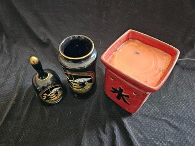 Chokin vase and bell - metal engraved from Japan and a Asian themed Scensy burner