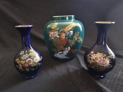 Three Asian themed vases Beautiful KUTANI