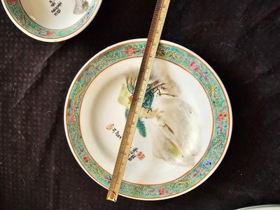 Rare Vintage Chinese Jingdezhen Hand painted Dishes Mountain by Water with chop sticks - 8 piece set