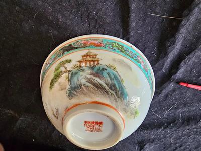 Rare Vintage Chinese Jingdezhen Hand painted Dishes Mountain by Water with chop sticks - 8 piece set