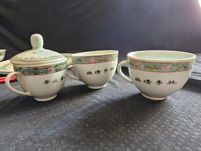 Rare Vintage Chinese Jingdezhen Hand painted Dishes Mountain by Water with chop sticks - 8 piece set