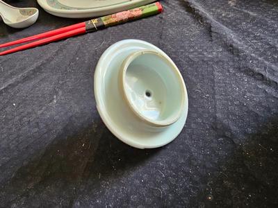 Rare Vintage Chinese Jingdezhen Hand painted Dishes Mountain by Water with chop sticks - 8 piece set