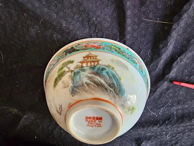 Rare Vintage Chinese Jingdezhen Hand painted Dishes Mountain by Water with chop sticks - 8 piece set